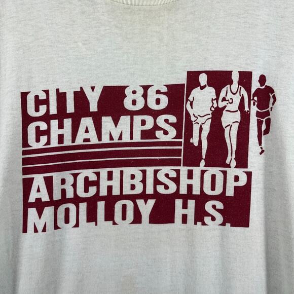 Vtg ARCHBISHOP MOLLOY Shirt L HS '86 CITY CHAMPS Champion Track Field Briarwood - Picture 6 of 15